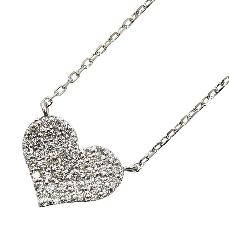 K18WG ホワイトゴールド ダイヤ0.22ct ハートモチーフ ネックレス レディース 【中古】