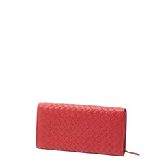 ボッテガヴェネタ イントレチャート 長財布 レッド レザー レディース BOTTEGAVENETA 【中古】