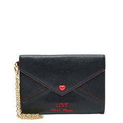ミュウミュウ チェーンストラップ カードケース パスケース 5MF001 ブラック レッド レザー レディース MIUMIU 【中古】