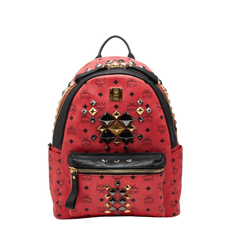 エム シー エム ヴィセトス ロゴグラム スタッズ リュック デイパック MMK4AVE51 レッド レザー レディース MCM 【中古】