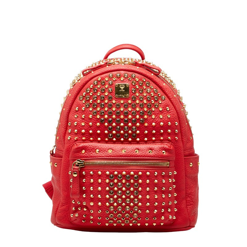 エム シー エム スタッズ リュック バックパック レッド レザー ビジュー レディース MCM 【中古】