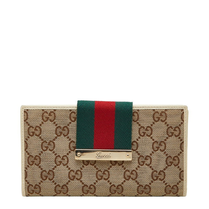 グッチ GGキャンバス シェリーライン 長財布 181672 ベージュ アイボリー キャンバス レザー レディース GUCCI 【中古】