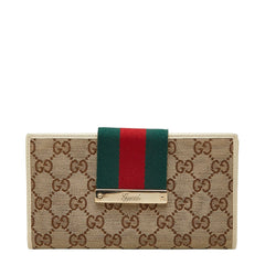 グッチ GGキャンバス シェリーライン 長財布 181672 ベージュ アイボリー キャンバス レザー レディース GUCCI 【中古】