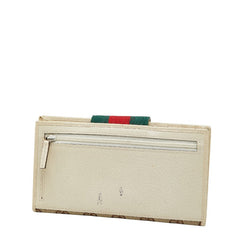 グッチ GGキャンバス シェリーライン 長財布 181672 ベージュ アイボリー キャンバス レザー レディース GUCCI 【中古】