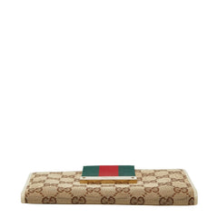 グッチ GGキャンバス シェリーライン 長財布 181672 ベージュ アイボリー キャンバス レザー レディース GUCCI 【中古】