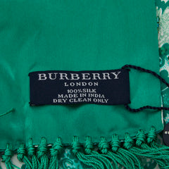 バーバリー フラワー 花柄 ビジュー ストール グリーン ホワイト シルク レディース BURBERRY 【中古】