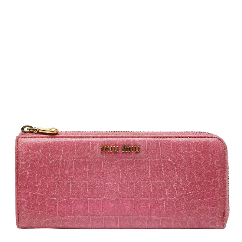 ミュウミュウ クロコ型押し 長財布 ピンク レザー レディース MIUMIU 【中古】