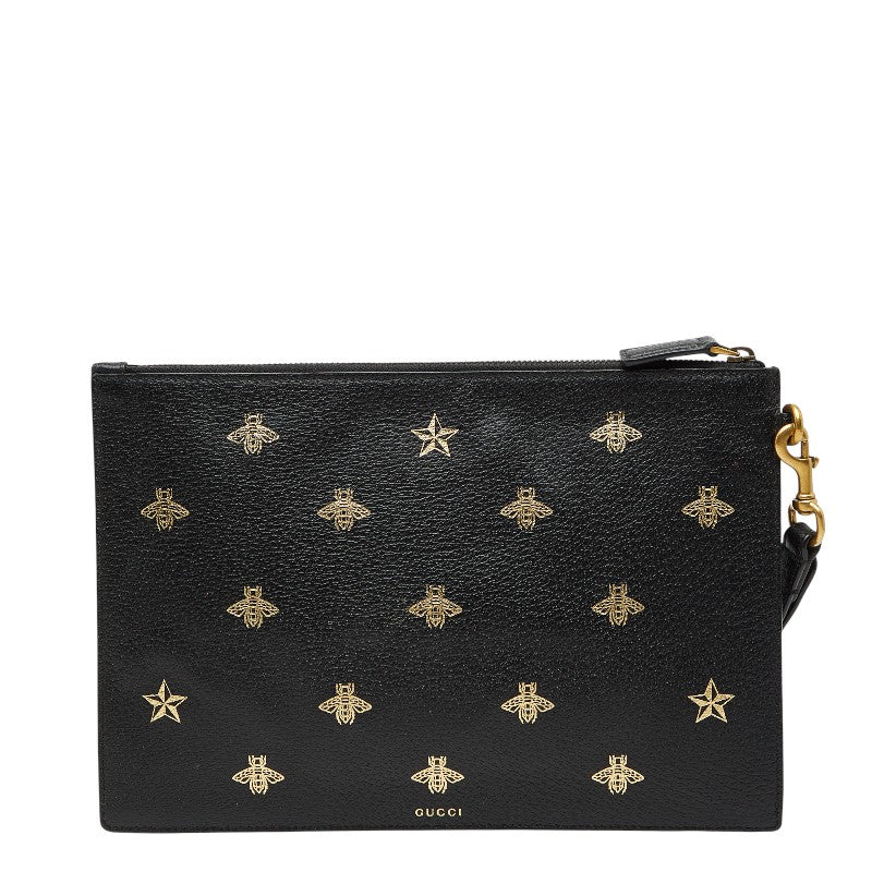 グッチ ビースター クラッチバッグ セカンドバッグ 495066 ブラック ゴールド レザー レディース GUCCI 【中古】