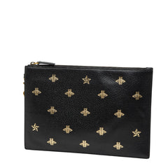 グッチ ビースター クラッチバッグ セカンドバッグ 495066 ブラック ゴールド レザー レディース GUCCI 【中古】