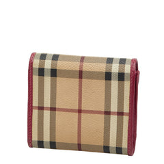 バーバリー ノバチェック シャドーホース 三つ折り財布 ベージュ ピンク PVC レザー レディース BURBERRY 【中古】