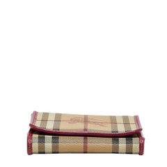 バーバリー ノバチェック シャドーホース 三つ折り財布 ベージュ ピンク PVC レザー レディース BURBERRY 【中古】