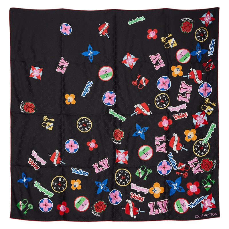 ルイ ヴィトン カレ LV ストーリーズ スカーフ M70211 ブラック マルチカラー シルク レディース LOUIS VUITTON 【中古】
