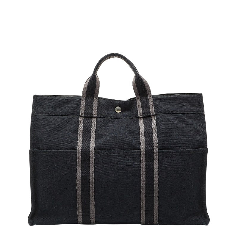 エルメス フールトゥMM トートバッグ ハンドバッグ ブラック グレー キャンバス レディース HERMES 【中古】