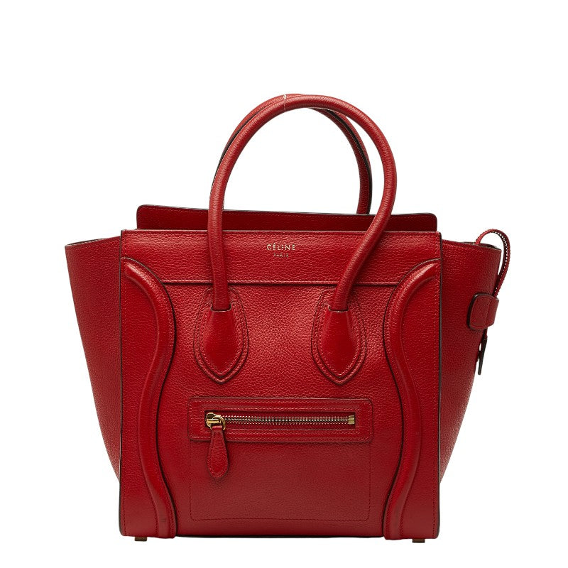セリーヌ ラゲージ マイクロショッパー ハンドバッグ レッド レザー レディース CELINE 【中古】