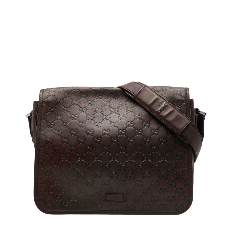グッチ グッチシマ ショルダーバッグ メッセンジャーバッグ ブラウン レザー メンズ GUCCI 【中古】