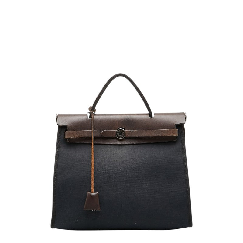 エルメス エールバッグジップPM ハンドバッグ ブラック ブラウン トワルオフィシエ レザー レディース HERMES 【中古】