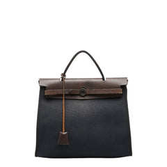 エルメス エールバッグジップPM ハンドバッグ ブラック ブラウン トワルオフィシエ レザー レディース HERMES 【中古】