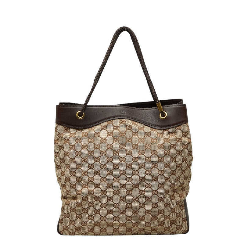 グッチ GGキャンバス ショルダーバッグ トートバッグ 109141 ベージュ ブラウン キャンバス レザー レディース GUCCI 【中古】