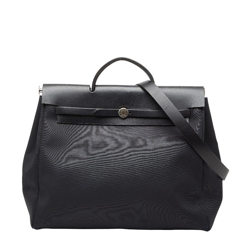 エルメス エールバッグMM ハンドバッグ ショルダーバッグ 2WAY ブラック トワルオフィシエ レザー レディース HERMES 【中古】