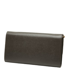 サルヴァトーレフェラガモ ヴァラリボン チェーン ショルダーウォレット 長財布 ブラウン レザー レディース Salvatore Ferragamo 【中古】