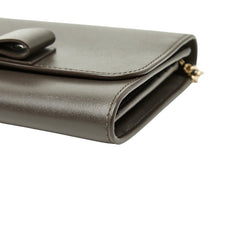 サルヴァトーレフェラガモ ヴァラリボン チェーン ショルダーウォレット 長財布 ブラウン レザー レディース Salvatore Ferragamo 【中古】