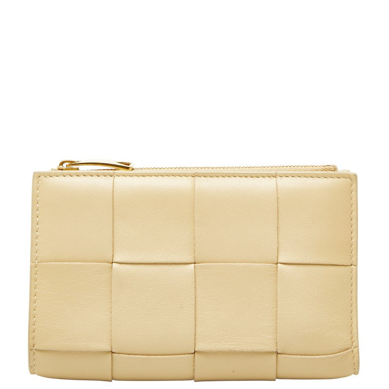 ボッテガヴェネタ マキシイントレチャート カセット 二つ折り財布 ベージュ レザー レディース BOTTEGAVENETA 【中古】