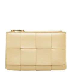 ボッテガヴェネタ マキシイントレチャート カセット 二つ折り財布 ベージュ レザー レディース BOTTEGAVENETA 【中古】