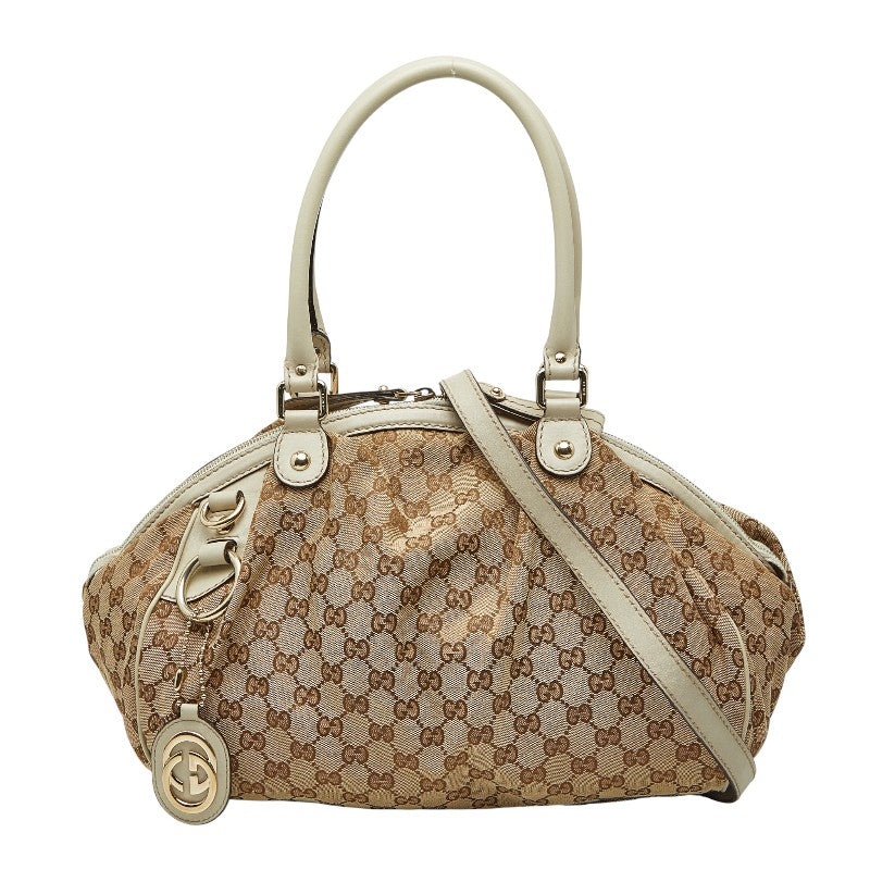 グッチ GGキャンバス スーキー ハンドバッグ ショルダーバッグ 2WAY 223974 ベージュ ホワイト キャンバス レザー レディース GUCCI 【中古】