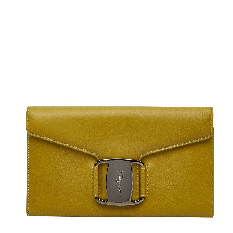 サルヴァトーレフェラガモ ヴァラ 長財布 グリーン レザー レディース Salvatore Ferragamo 【中古】