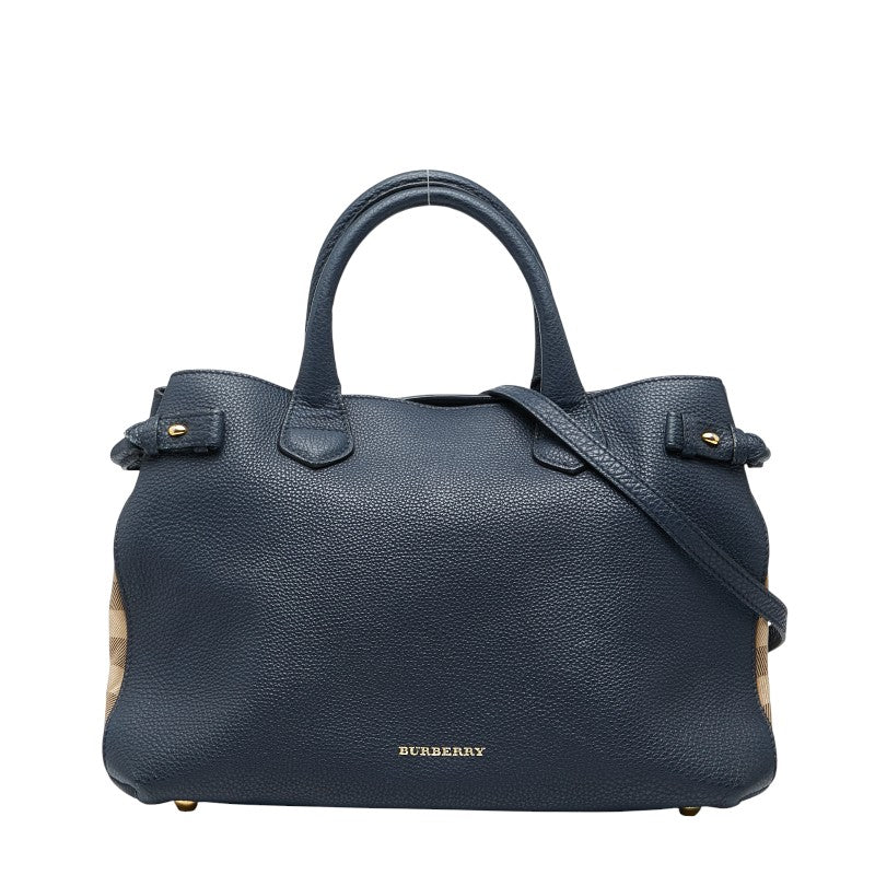バーバリー ノバチェック ハンドバッグ ショルダーバッグ 2WAY ネイビー ブラウン レザー キャンバス レディース BURBERRY 【中古】