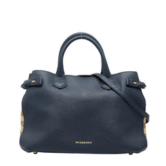 バーバリー ノバチェック ハンドバッグ ショルダーバッグ 2WAY ネイビー ブラウン レザー キャンバス レディース BURBERRY 【中古】