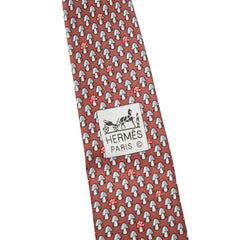 エルメス キノコ柄 ネクタイ レッド マルチカラー シルク メンズ HERMES 【中古】
