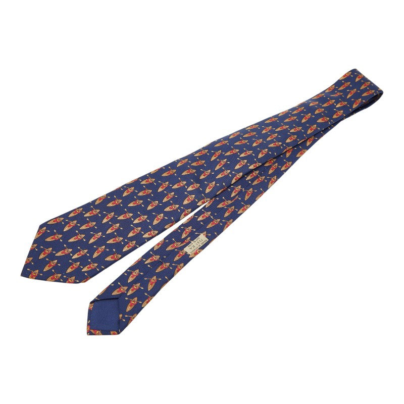 エルメス 総柄 ネクタイ ネイビー マルチカラー シルク メンズ HERMES 【中古】