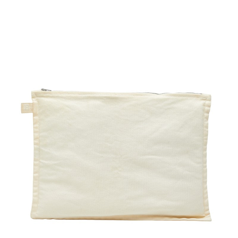 エルメス ボラボラ GM （大） ポーチ ホワイト コットン レディース HERMES 【中古】