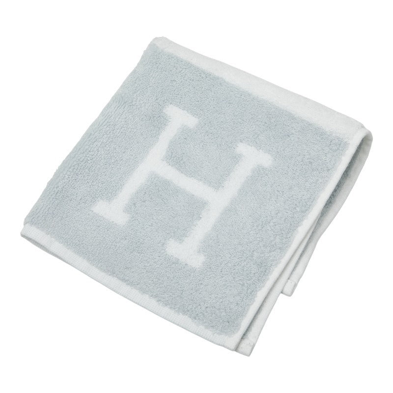 エルメス Hロゴ ハンドタオル ホワイト ライトブルー コットン レディース HERMES 【中古】