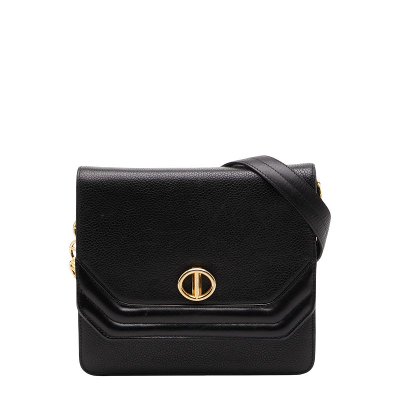 ディオール ロゴ ショルダーバッグ ブラック レザー レディース Dior 【中古】
