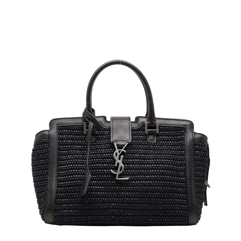 サンローラン YSLロゴ ベイビーカバス ハンドバッグ 424868 ブラック ラフィア レザー レディース SAINT LAURENT 【中古】