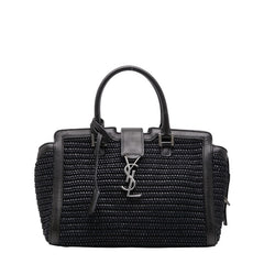 サンローラン YSLロゴ ベイビーカバス ハンドバッグ 424868 ブラック ラフィア レザー レディース SAINT LAURENT 【中古】