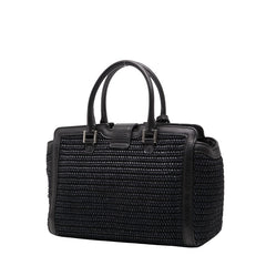 サンローラン YSLロゴ ベイビーカバス ハンドバッグ 424868 ブラック ラフィア レザー レディース SAINT LAURENT 【中古】