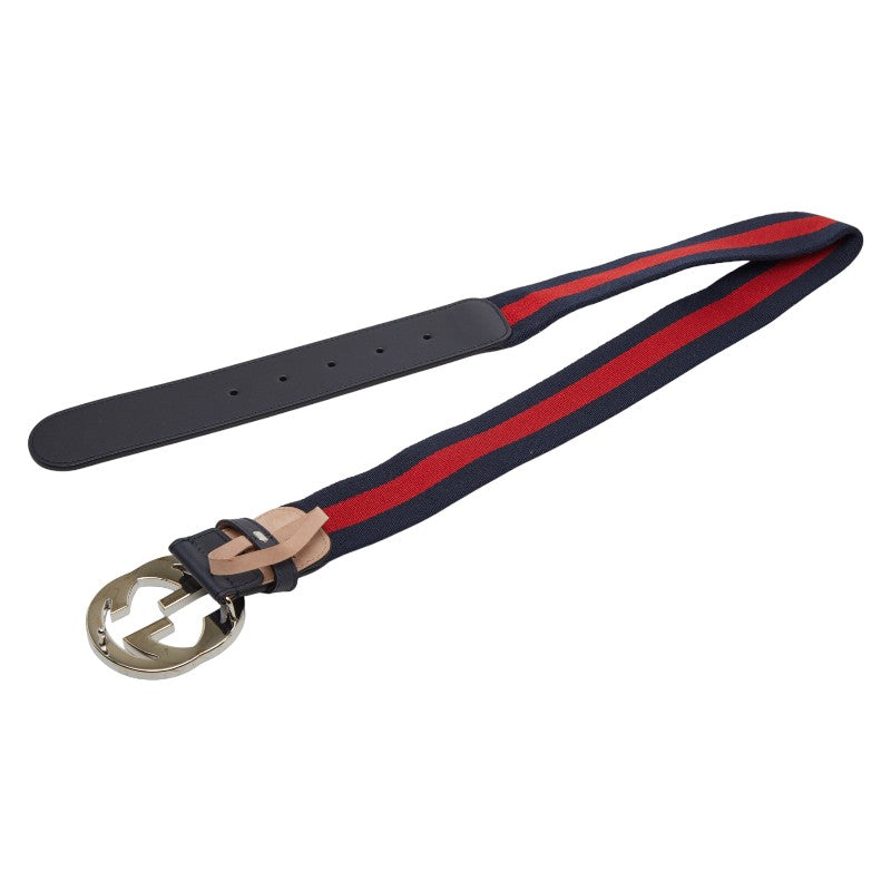 グッチ ベルト サイズ：75/30 411924 ネイビー レッド キャンバス レザー レディース GUCCI 【中古】