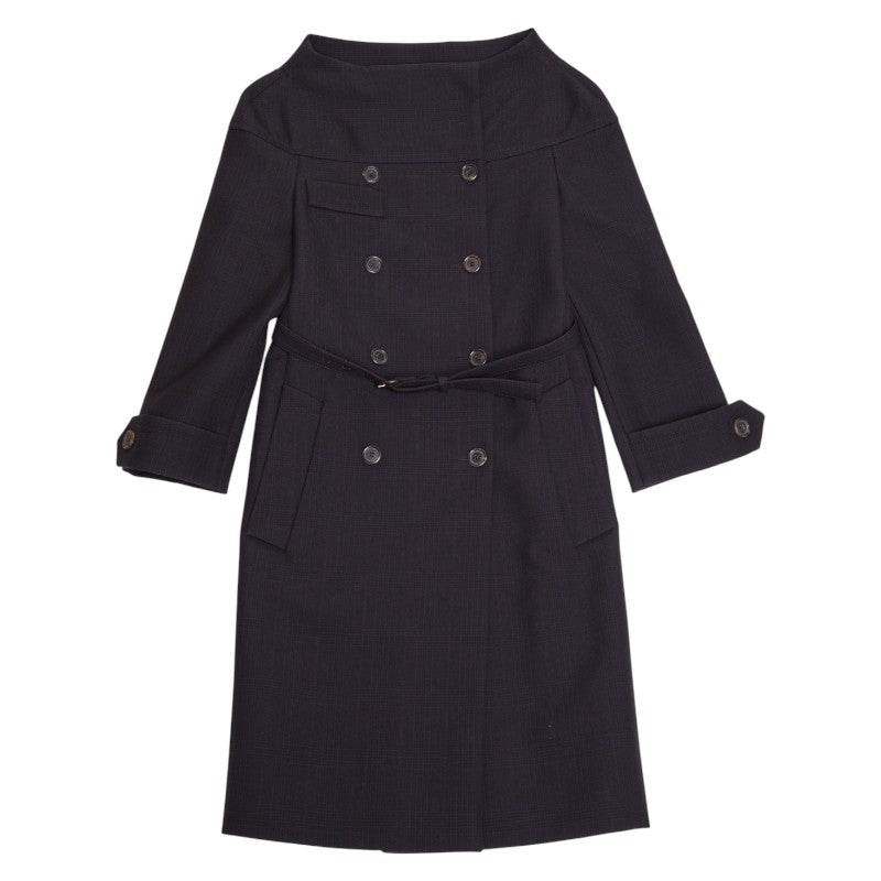 プラダ チェック コート ノーカラー サイズ：40 ブラック マルチカラー ウール レディース PRADA 【中古】