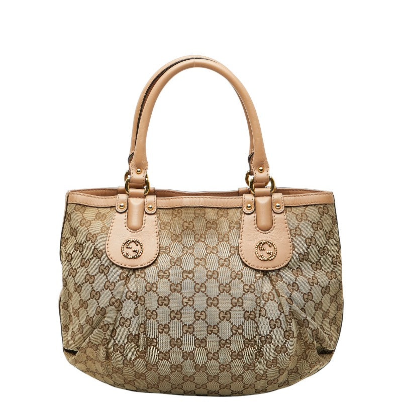 グッチ GGキャンバス ハンドバッグ 269953 ベージュ ピンク キャンバス レザー レディース GUCCI 【中古】