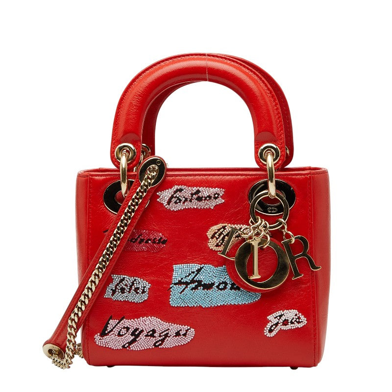 ディオール ビジュー レディディオール ミニ ハンドバッグ ショルダーバッグ 2WAY レッド レザー レディース Dior 【中古】
