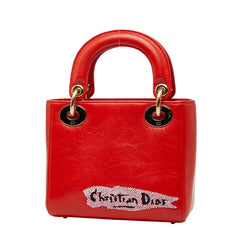 ディオール ビジュー レディディオール ミニ ハンドバッグ ショルダーバッグ 2WAY レッド レザー レディース Dior 【中古】