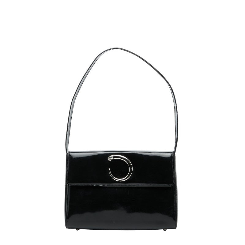 カルティエ パンテール ワンショルダーバッグ ブラック エナメル レディース CARTIER 【中古】
