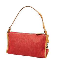 バーバリー ブルーレーベル ハンドバッグ ポーチ レッド マルチカラー キャンバス レザー レディース BURBERRY 【中古】