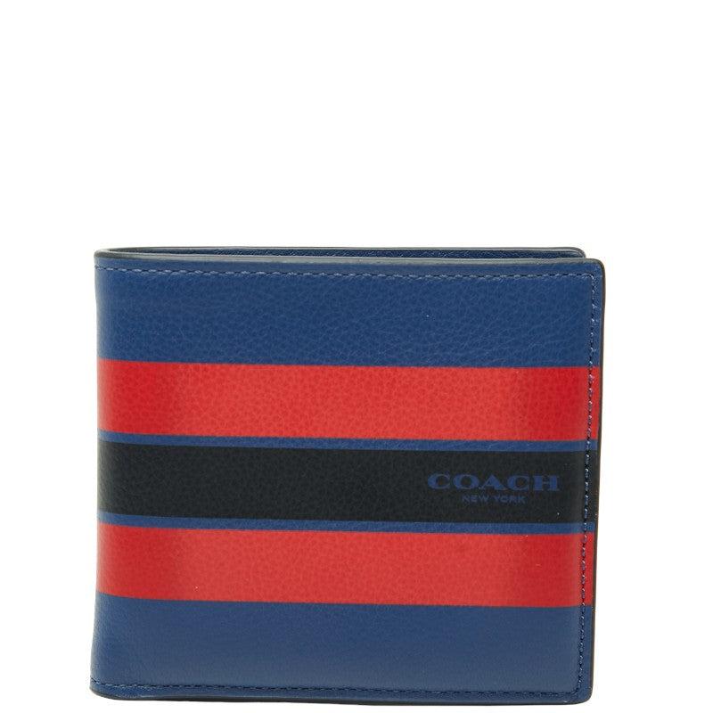 コーチ ストライプ 札入れ 二つ折り財布 ネイビー マルチカラー レザー メンズ COACH 【中古】