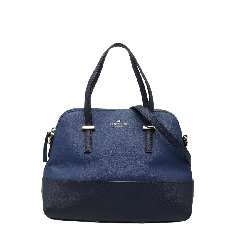 ケイトスペード ロゴ ハンドバッグ ショルダーバッグ 2WAY PXRU4471 ネイビー ブラック レザー レディース Kate Spade 【中古】