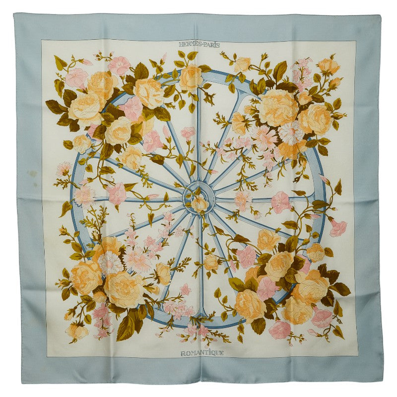 エルメス カレ90 ROMANTiQUE スカーフ ライトブルー マルチカラー レディース HERMES 【中古】