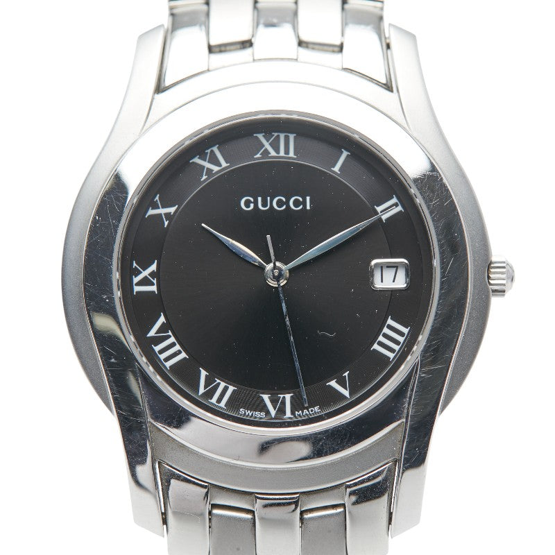 グッチ 腕時計 5500M スイス製クオーツ ブラック文字盤 ステンレススチール メンズ GUCCI 【中古】